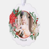 Foto van Colorful Poinsettia, Pine & Berries Ornament Kaart (Links)