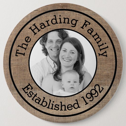 Foto van Cool Faux Burlap Gepersonaliseerd Ronde Button 6,0 Cm (Voorkant)