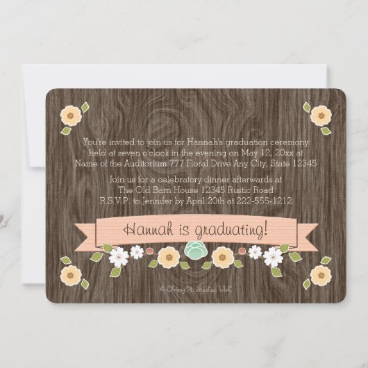 Foto van Coral Rustic Floral Afstuderen Kaart (Achterkant)