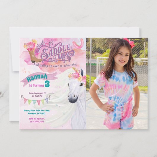 Foto van Cowgirl Birthday Invitation Horse Kaart (Voorkant)