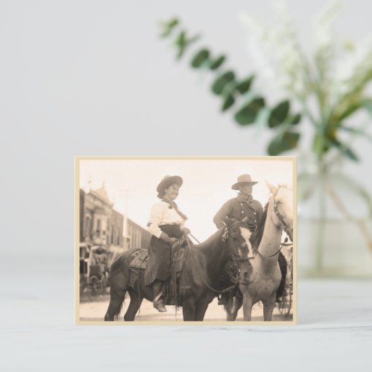  foto van cowgirl en cowboy 1908 briefkaart (Staand voorkant)