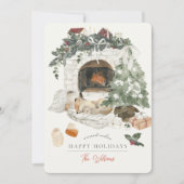 Foto van Cozy Fireplace kerstboom Fox Waterverf Feestdagenkaart (Voorkant)
