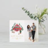 Foto van Cozy Waterverf Red Holiday Folie Feestdagen Briefkaart (Staand Voorkant)