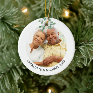 Foto van Custom Couple botanische mistletoe Keramisch Ornament