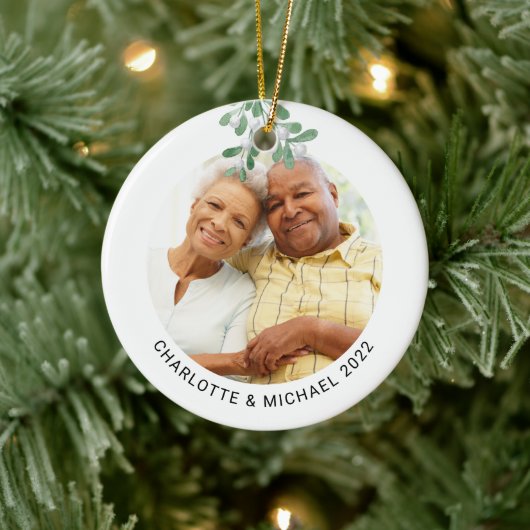 Foto van Custom Couple botanische mistletoe Keramisch Ornament (Boom)