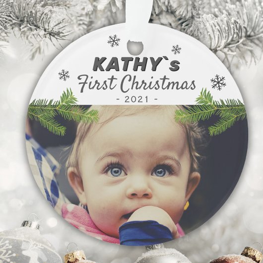 Foto van Cute Baby's first-kerstsnowflake Pine Ornament