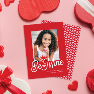 Foto van Cute Be Mine Roze Heart Valentijnsdag Feestdagenkaart