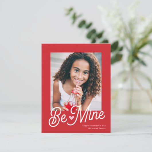 Foto van Cute Be Mine Roze Heart Valentijnsdag Feestdagenkaart (Staand voorkant)