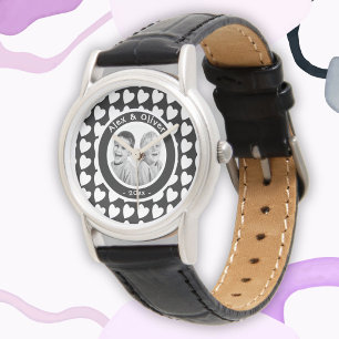 Foto van Cute Black en White Heart Pattern Horloge