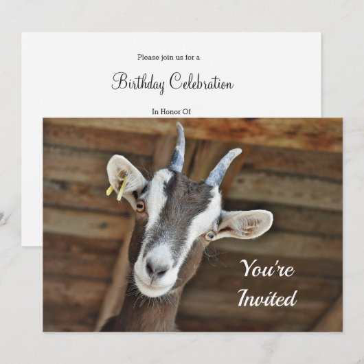 Foto van Cute Brown en White Goat Birthday Kaart (Voorkant / Achterkant)