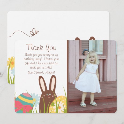 Foto van Cute Bunny and Easter Eggs Birthday Bedankkaart (Voorkant / Achterkant)
