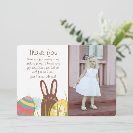 Foto van Cute Bunny and Easter Eggs Birthday Bedankkaart (Staand voorkant)