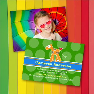 Foto van Cute Cartoon Giraffe Colorful Kind Contactkaartje