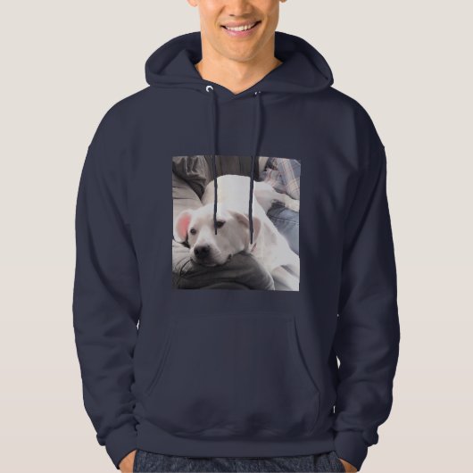 Foto van Cute Couch Potato Dog met papa Navy Blue Hoodie (Voorkant)