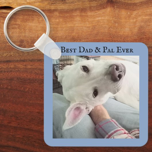Foto van Cute Dog Beste pap, ooit blauw Denim Sleutelhanger (Voorkant)