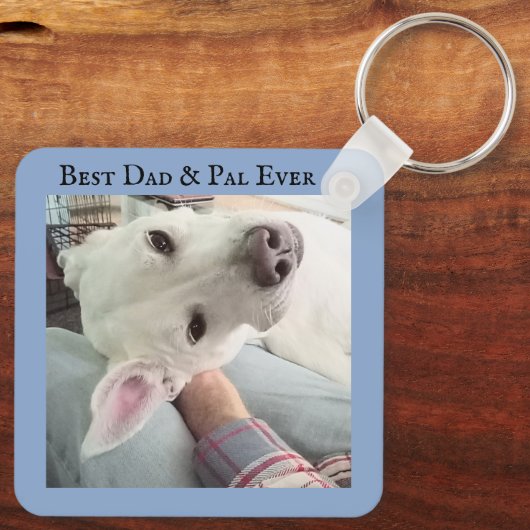 Foto van Cute Dog Beste pap, ooit blauw Denim Sleutelhanger (Achterkant)