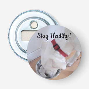 Foto van Cute Dog Drink water Motivatie Button Flesopener