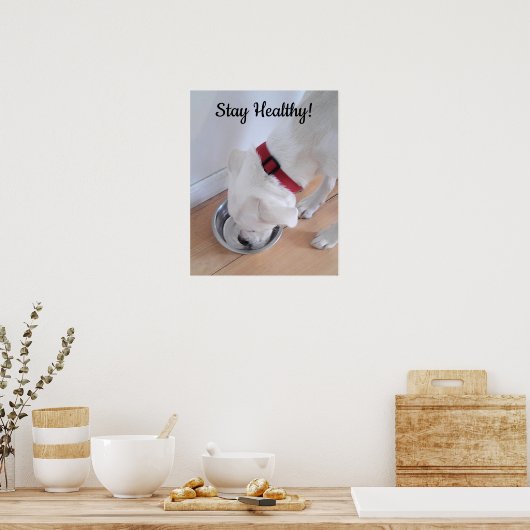 Foto van Cute Dog Drink Water Motivatie Post Poster (Keuken)