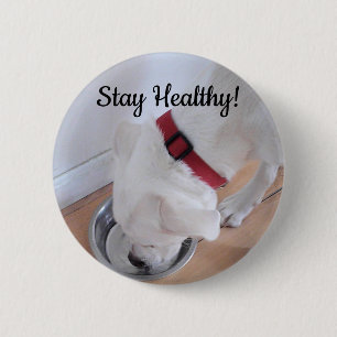 Foto van Cute Dog Drink water Motivatie Ronde Button 5,7 Cm