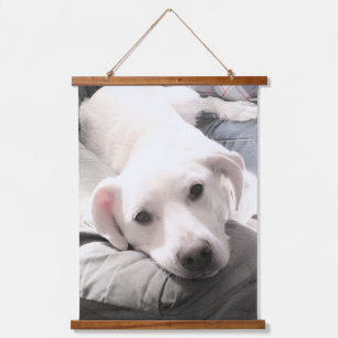 Foto van Cute Dog met Best Friend Dad Hangend Wandkleed