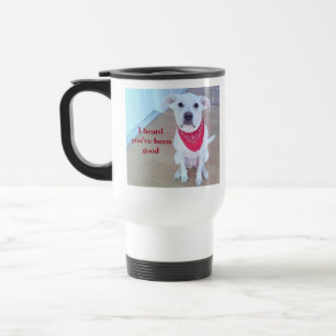 Foto van Cute Dog met grappige blik op Ears Red Reisbeker