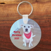 Foto van Cute Dog met grappige blik op Ears Red Sleutelhanger (Voorkant)