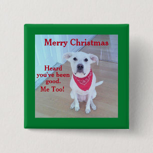 Foto van Cute Dog met grappige bliksem. Vierkante Button 5,1 Cm