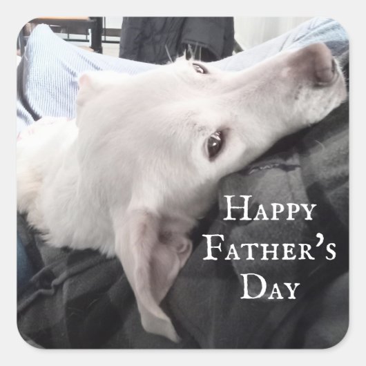 Foto van Cute Dog met papa Happy Vaderdag Vierkante Sticker (Voorkant)