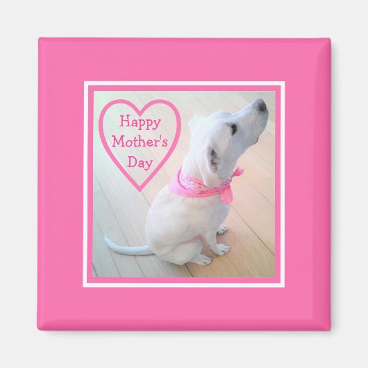 Foto van Cute Dog met roze Moederdag Magneet (Voorkant)