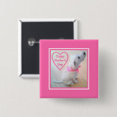 Foto van Cute Dog met roze Moederdag Vierkante Button 5,1 Cm (Voorkant /achterkant)