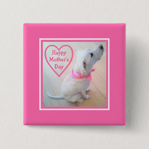 Foto van Cute Dog met roze Moederdag Vierkante Button 5,1 Cm