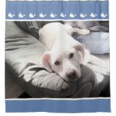 Foto van Cute Dog, naast Best Friend Blue Douchegordijn (Voorkant)