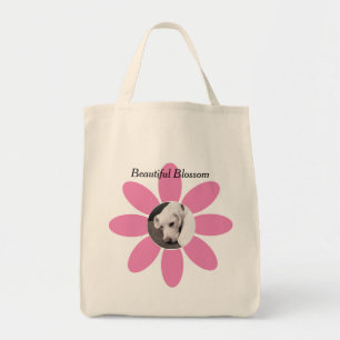 Foto van Cute Dog op Beauful Pink Blossom Tote Bag