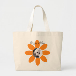 Foto van Cute Dog op een mooie Oranje ventilator Grote Tote Bag