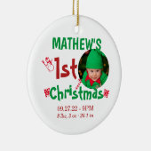 Foto van Cute First KerstkerstBaby Birth Stats Keramisch Ornament (Rechts)
