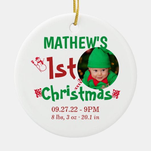 Foto van Cute First KerstkerstBaby Birth Stats Keramisch Ornament (Voorkant)