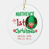 Foto van Cute First KerstkerstBaby Birth Stats Keramisch Ornament (Links)