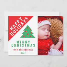 Foto van Cute Fun Red Green-kerstboom Feestdagenkaart