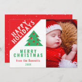 Foto van Cute Fun Red Green-kerstboom Feestdagenkaart (Voorkant / Achterkant)
