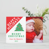 Foto van Cute Fun Red Green-kerstboom Feestdagenkaart (Staand voorkant)