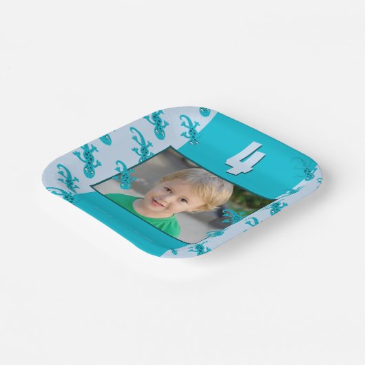Foto van Cute Gecko Lizard Kind Birthday Papieren Bordje (Gebogen)