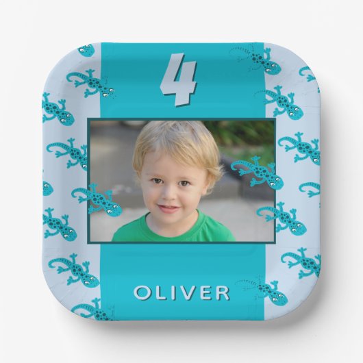 Foto van Cute Gecko Lizard Kind Birthday Papieren Bordje (Voorkant)