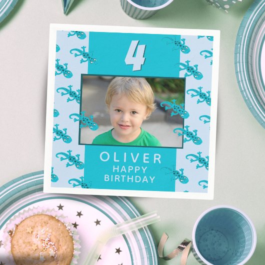 Foto van Cute Gecko Lizard Kind Birthday Servet