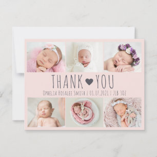 Foto van Cute girl baby roze bedankt je kaart
