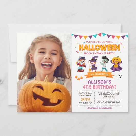 Foto van Cute Girl Kinder Halloween Birthday Kaart (Voorkant)