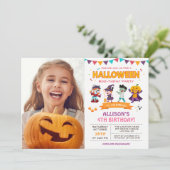 Foto van Cute Girl Kinder Halloween Birthday Kaart (Staand voorkant)