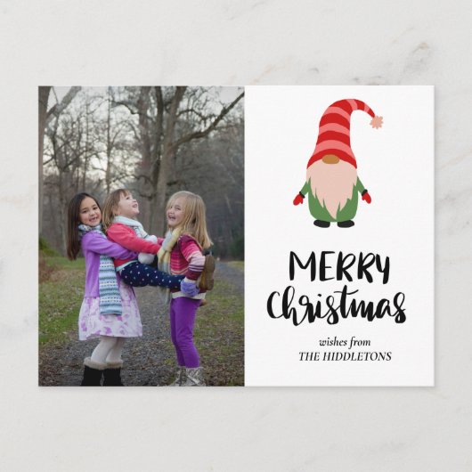 Foto van Cute Gnome Merry Kerstscript Feestdagenkaart (Voorkant)