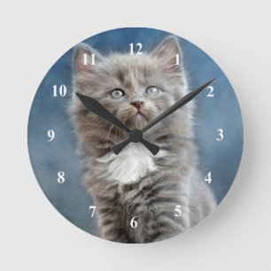 Foto van Cute Grey en White Kitten Ronde Klok