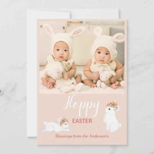 Foto van Cute Hoppy Easter Bunny Rabbit Feestdagenkaart (Voorkant)