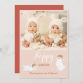 Foto van Cute Hoppy Easter Bunny Rabbit Feestdagenkaart (Voorkant / Achterkant)